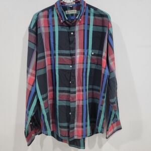 Cacharel Black, Red and Blue Casual Button Down Shirt with Classic Fit / Size L